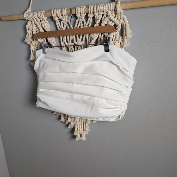 Zara Draped Bustier Crop Tube Top Large White Bridal Bachelorette - Picture 5 of 7
